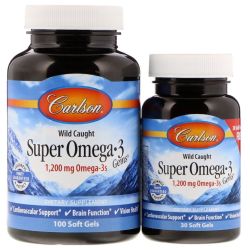 Carlson Labs Wild Caught Super Omega-3 Gems 1200mg Softgels 100 + 30