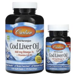 Carlson Labs Wild Norwegian Cod Liver Oil Gems 460mg Softgels 150 + 30