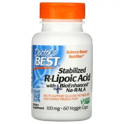 Doctor's Best Stabilized R-Lipoic Acid with BioEnhanced Na-RALA 100mg Vcaps 60