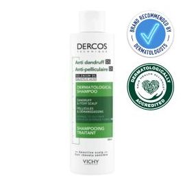 Vichy Dercos Anti-Dandruff Shampoo for Normal to Oily Hair 200ml recommended by dermatologists